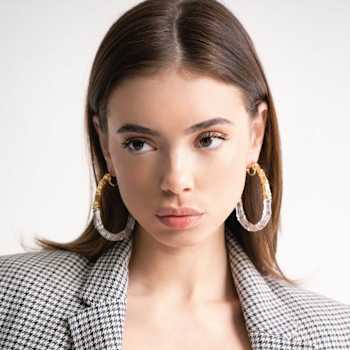 14K Yellow Gold Over Brass Acrylic Duchess Bamboo Hoop Earrings