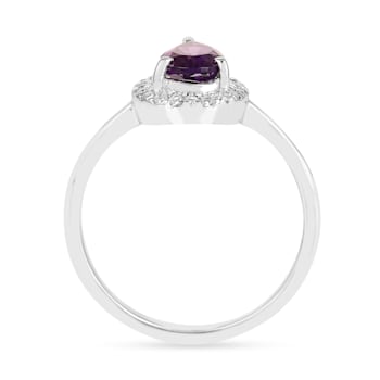 Pear Shape Amethyst with Moissanite Accents Rhodium Over Sterling Silver
Halo Ring