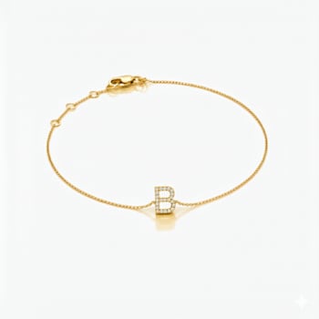 10K Yellow Gold White Diamond B Initial Bracelet for Women with
Adjustable Chain, 0.07ctw