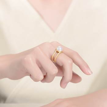 Pear Shape Freshwater Pearl Open Cuff Ring In 14K Gold Over Sterling Silver