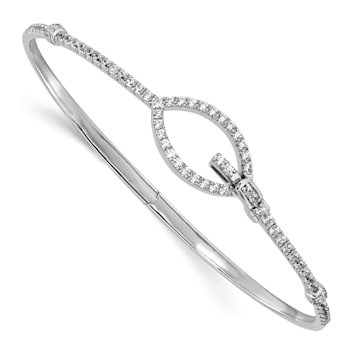 Rhodium Over 14k White Gold Polished Diamond Oval Buckle Hinged Bangle