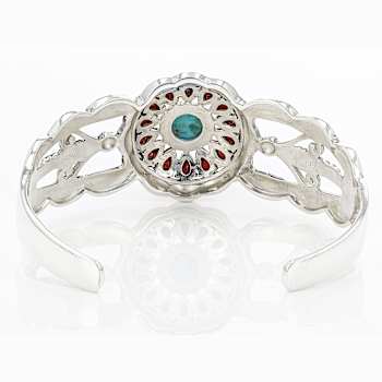 Turquoise And Coral Southwest Design Sterling Silver Cuff Bracelet