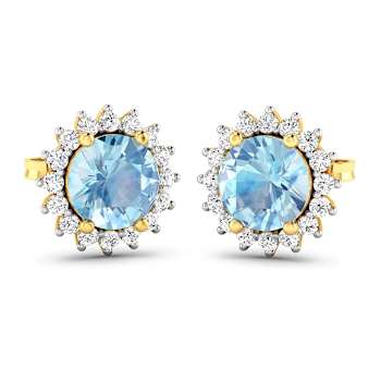 1.30ctw 14K Yellow Gold Aquamarine and White Diamond Halo Earrings