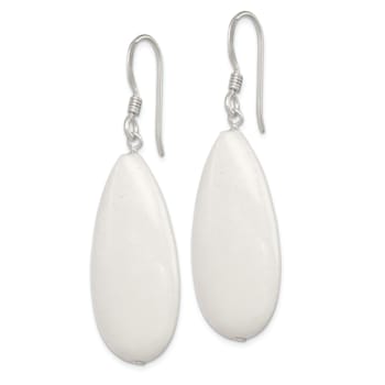 Sterling Silver Polished White Jadeite Teardrop Dangle Earrings