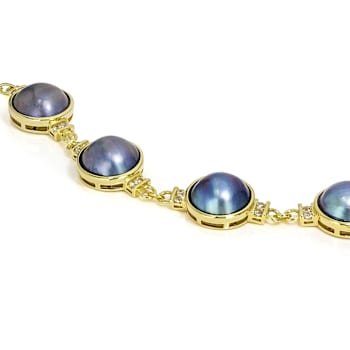 South Sea Mabe Pearl And Zircon Station Bracelet In 18K Gold Over
Sterling Silver 12mm