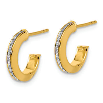 14k Yellow Gold 1/2 inch Polished Glimmer Infused J-Hoop Earrings