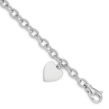 14K White Gold Link with Heart Charm Bracelet