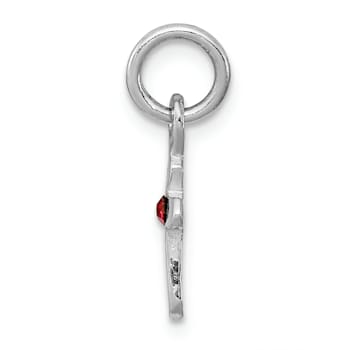 Rhodium Over Sterling Silver Child's January Red Preciosca Crystal Cross Pendant