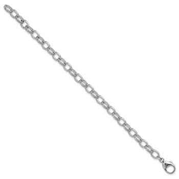 Rhodium Over Sterling Silver 6.5mm Oval Link 8 inch Bracelet