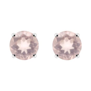 6mm Round Rose Quartz Rhodium Over Sterling Silver Stud Earrings