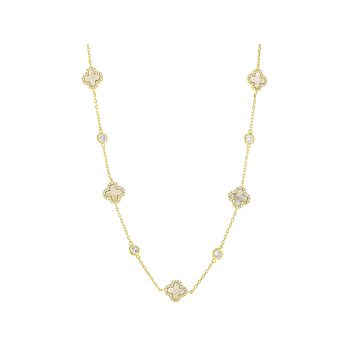 Clover Station Pendant With CZ And Mother-Of-Pearl Necklace In 14K Gold
Over Sterling Silver