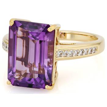Amethyst Rectangular Octagonal And White Zircon Ring In 18K Gold Over
Sterling Silver 6.61ctw