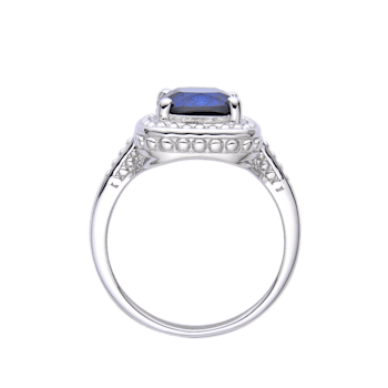 Blue Lab Created Sapphire Square Cushion Rhodium Over Sterling Silver
Solitaire Beaded Halo Ring