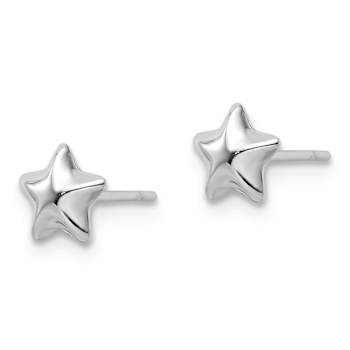 Rhodium Over 14K White Gold Polished Small Puffed Star Stud Earrings
