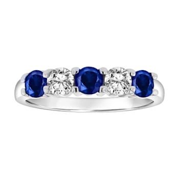14K White Gold 5-Stone Sapphire and Diamond Band Ring, 1.26ctw