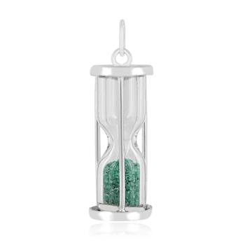 Emerald Rhodium Over Sterling Silver Hourglass Sand Timer Pendant