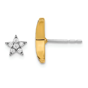 14K White Gold and 14K Yellow Gold Moon and Star Diamond Mis-match Stud Earrings