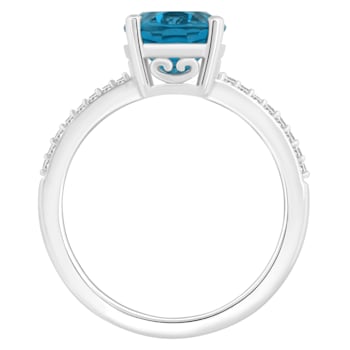 10x8mm Oval London Blue Topaz and 1/10 ctw Diamond Rhodium Over Sterling
Silver Ring