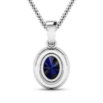 1.30ctw 14K White Gold Blue Sapphire and White Diamond Pendant with 18
inch Cable Chain