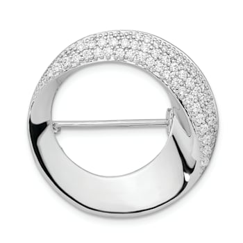 Rhodium Over Sterling Silver Polished Cubic Zirconia Circle Pin Brooch
