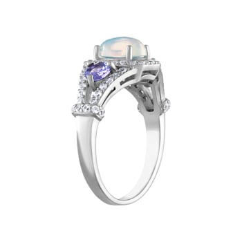 Opal and Tanzanite Sterling Silver Ring 2.05 ctw