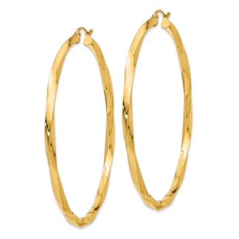 14k Yellow Gold 2 3/8" Polished Twisted Hoop Earrings