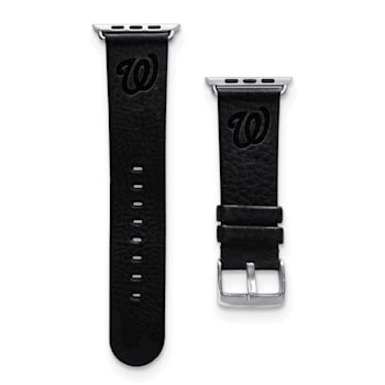 Gametime MLB Washington Nationals Black Leather Apple Watch Band
(42/44mm M/L). Watch not included.