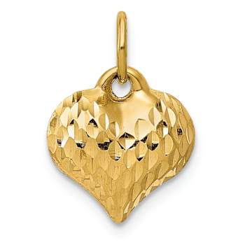 14k Yellow Gold Polished and Textured 3D Heart Pendant