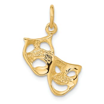 14k Yellow Gold Satin and Diamond-Cut Comedy and Tragedy Pendant
