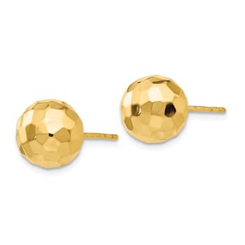 14k Yellow Gold 9.5mm Polished and Diamond-Cut Ball Stud Earrings