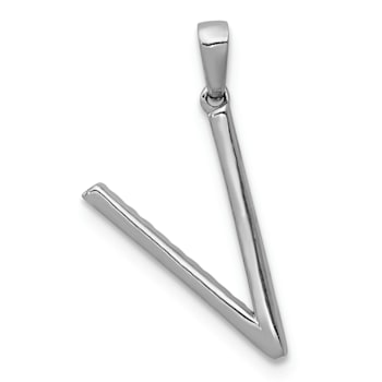 Rhodium Over 14K White Gold Diamond Letter V Initial Pendant