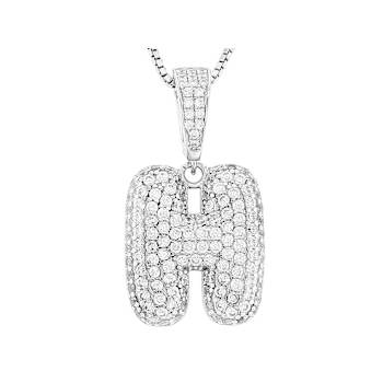 CZ Initial H Bubble Letter Pendant Necklace In Sterling Silver 2.07ctw