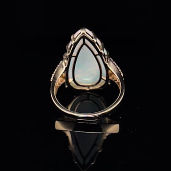 Ethiopian Opal Pear Shape Cabochon and Round Diamond 14K Yellow Gold
Ring, 9.22ctw