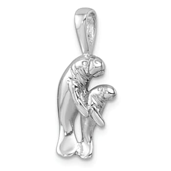 Rhodium Over Sterling Silver Polished Manatee And Baby Pendant