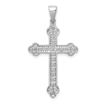 Rhodium Over 14k White Gold Diamond Cross Pendant