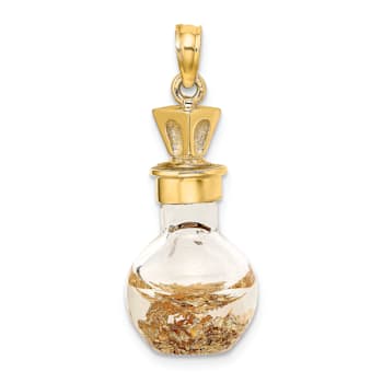 14k Yellow Gold 3D Leaf In Bottle Charm
