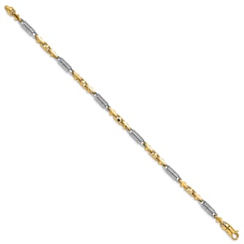 14K Yellow and White Gold 4.6mm Hand-Polished Fancy Link Bracelet