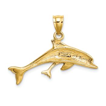 14k Yellow Gold Polished Dolphin and Baby Charm