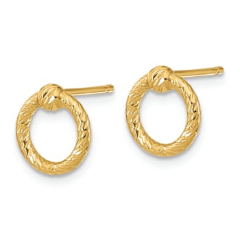 14k Yellow Gold Polished and Diamond-Cut Twisted Circle Stud Earrings