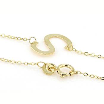 Sideways Initial S Necklace In Solid 14K Yellow Gold 18 Inch