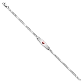Rhodium Over 14k White Gold Medical Soft Diamond Shape Red Enamel Cuban
Link ID Bracelet