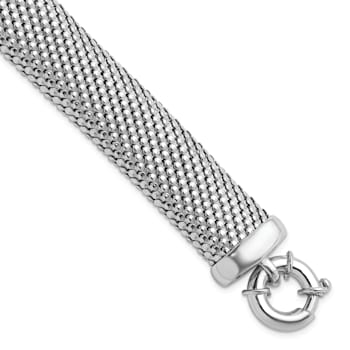 Rhodium Over Sterling Silver Polished and Mesh Snake Textured Bracelet