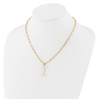 Gold Tone Sterling Silver 3-5.5mm Freshwater Cultured Pearl LETTER I
18-inch Necklace
