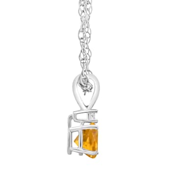 5mm Round Citrine with Diamond Accent 14k White Gold Pendant With Chain