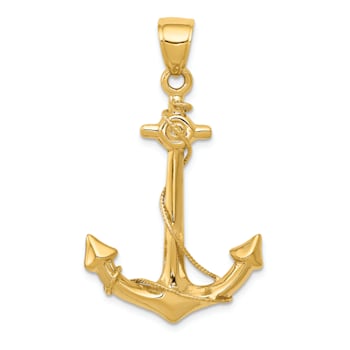 14k Yellow Gold 3D Anchor with Rope Pendant