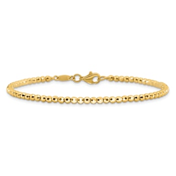 14K Yellow Gold Polished and Diamond-cut Beaded Bracelet