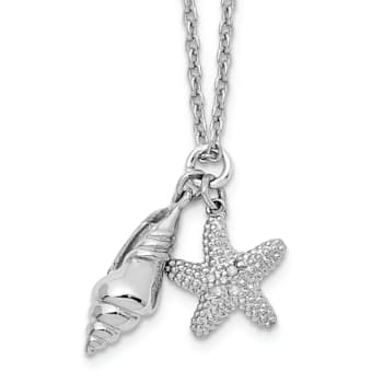 Rhodium Over Sterling Silver White Ice Diamond Shell 18 Inch with 2 Inch
Extension Necklace