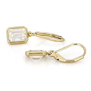 Moissanite Emerald-Cut Solitaire Drop Earrings in 14K Gold Over Sterling Silver