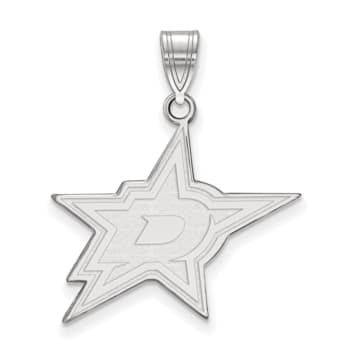Rhodium Over Sterling Silver NHL LogoArt Dallas Stars Large Pendant