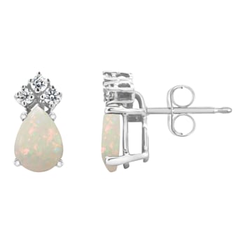 7x5mm Pear Shape Opal with Diamond Accents 14k White Gold Stud Earrings
